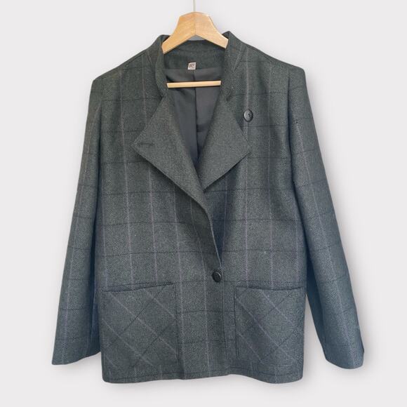 Women's Vintage Woolmark Plaid Wool Blazer sz 42 6 US Green Preppy Classic - Picture 1 of 9